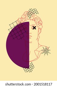 Postcard with the head of David surrounded by graphic elements