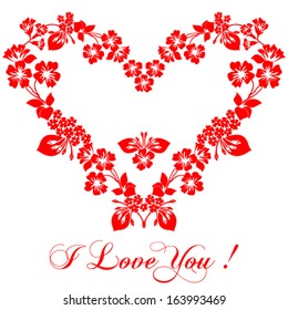 Postcard with Heart of Flowers. Vector illustration