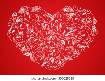 Postcard heart of love flower pattern. Vector illustration.