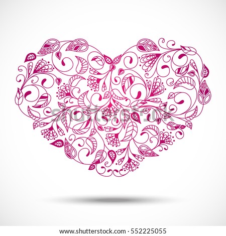 Postcard heart of love flower pattern. Vector illustration.