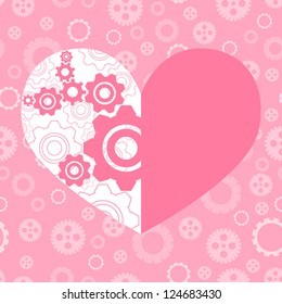 Postcard with heart made of gears.