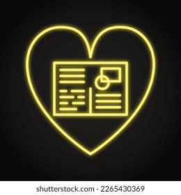 Postcard in a heart neon icon in line style. Love letter, romantic mail, postcrossing symbol. Vector illustration.