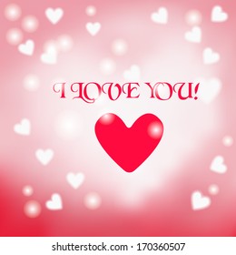 Postcard with a heart on a light background with a Declaration of love. For Valentine's Day, for execution of the gift, of a bouquet of flowers