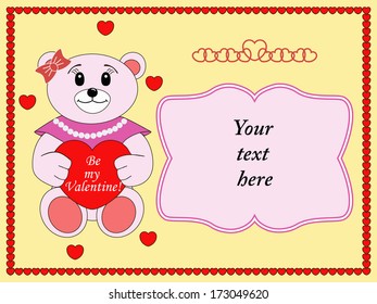 postcard with heart and teddy bear, vector