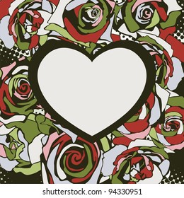 postcard with heart which consist of colorful flowers. Vector illustration