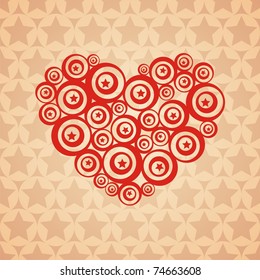 postcard with heart which consist of red circles. Vector illustration