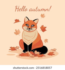 
Postcard hello autumn, Autumn, fox, autumn leaves, autumn mood