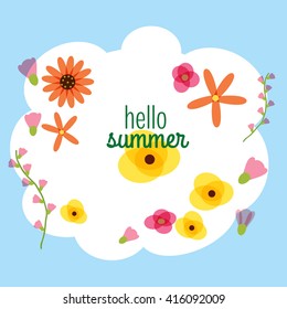 Postcard Hello summer, flowers, illustration, vector