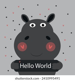 postcard hippopotamus holding the inscription I miss you