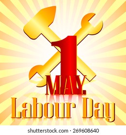 Postcard for holiday of Spring and Labor. Mayday in May 1. Tolls on striped background. Vector illustration