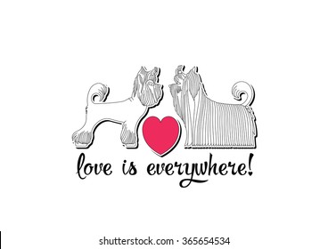 Postcard in honor of Valentine's day. Postcard with cute dogs in flat style. Made in vector. Easy recolor.