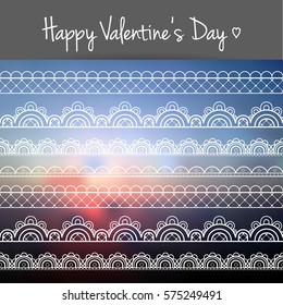 Postcard with horizontal pattern lace. Valentine's Day background. Romantic texture. Cute postcard for St. Valentine's Day.