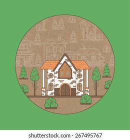 Postcard with a house and trees