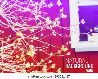 Postcard, house, window, wood Vector EPS 10 illustration.