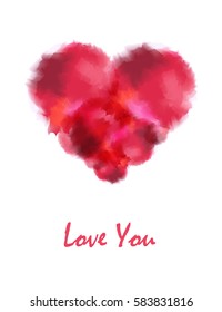 Postcard "I love you". The effect of watercolor, vector heart.