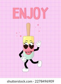 Postcard with ice cream on a stick in cartoon style. Vector on isolated background. For stickers, covers and brochures, flyers, invitations and postcards.