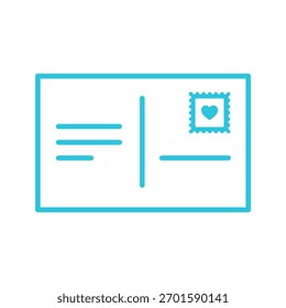 Icono de la postal, aislado en blanco, icono azul