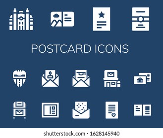 Postcard Icon Set. 14 Filled Postcard Icons.  Simple Modern Icons Such As: Monaco, Postcard, Invitation, Postbox, Valencia, Love Letter, Post Office, Postal