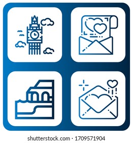 conjunto de iconos de postal. Colección de Big ben, carta de amor, iconos de Algarve