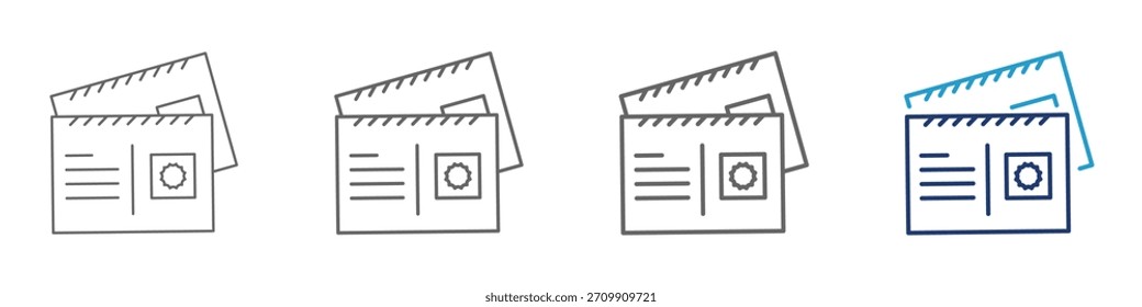 modelo de design vetorial de ícone de cartão postal em estilo de linha elegante e cor azul.