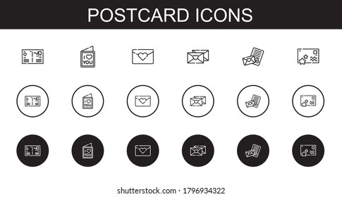 postcard icons set. Collection of postcard with love letter. Editable and scalable postcard icons.
