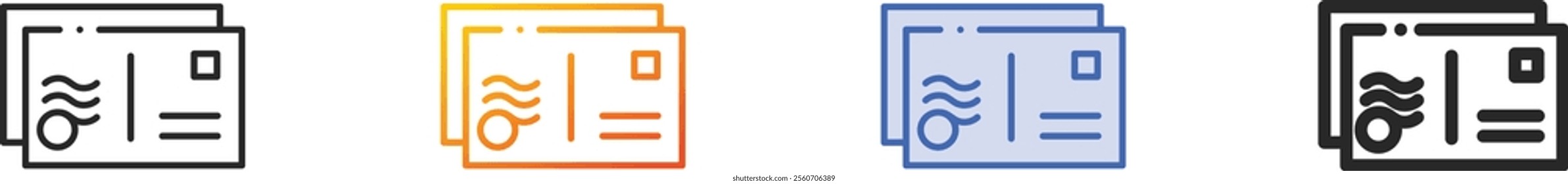 postcard icon.Thin Linear, Gradient, Blue Stroke and bold Style Design Isolated On White Background