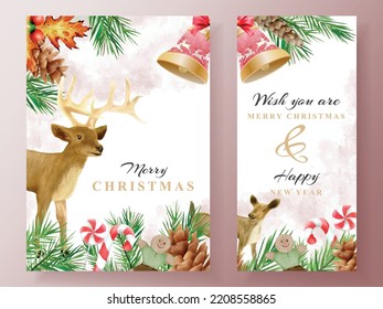 postcard with illustration of animal and christmas element