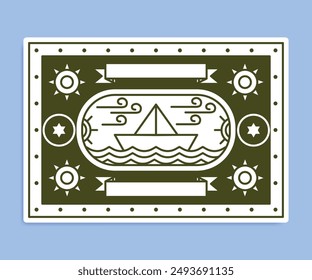 postcard illustration, sailing ship with various ornaments