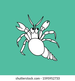 Postcard illustration in simple cute style with monochrome crayfish.