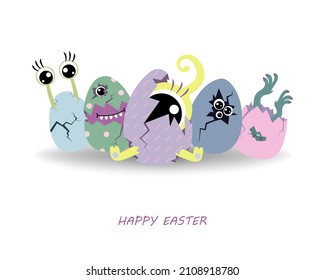 
Postcard with the image of aliens in Easter eggs