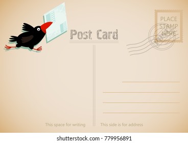 Postcard with the image of a cheerful crow