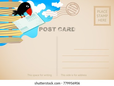 Postcard with the image of a cheerful crow