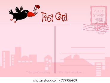 Postcard with the image of a cheerful crow