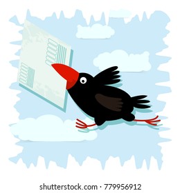Postcard with the image of a cheerful crow