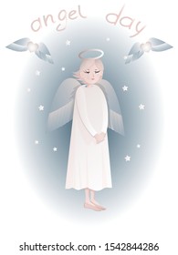 postcard with the image of a cute angel, can be used as a print for children's clothing and products	
