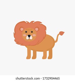 Postcard with the image of a cute lion. Funny portrait of a lion on a white background. Vector illustration for the design of a children's poster, children's print, avatar or greeting card.