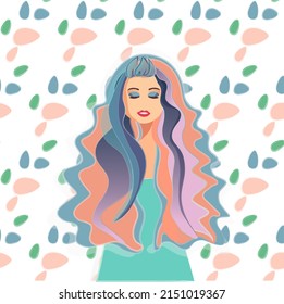 postcard with the image of a girl, the image of a girl for a notebook or diary with a delicate pattern