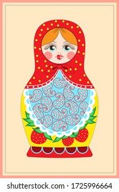 postcard with the image of a matryoshka figurine on a light background