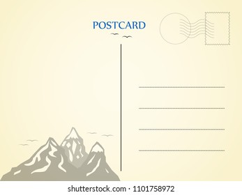 Postcard with the image of the mountains. Letter with a light texture. Paper telegram. Vector illustration.