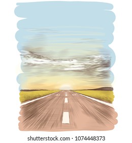 postcard with the image of the runway, sketch vector graphics color picture