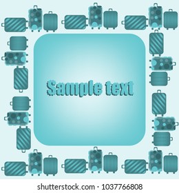 Postcard with image of suitcases around of sample text may be about travelling