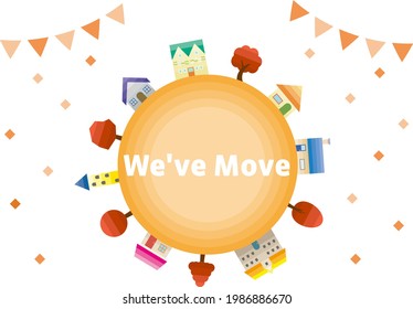 A postcard to inform you of the move.  Vector illustration of the townscape.
