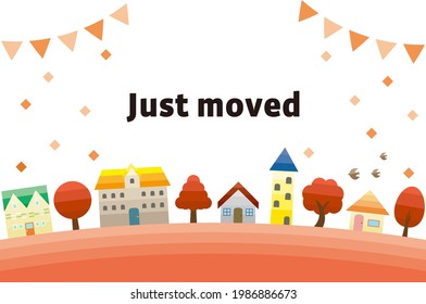 A postcard to inform you of the move.  Vector illustration of the townscape.
