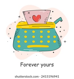 Postcard with an inscription about love. Heart. Valentine's Day. Vector illustration with elements on a white background.