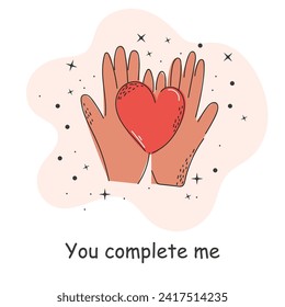 Postcard with an inscription about love. Heart. Valentine's Day. Vector illustration with elements on a white background.