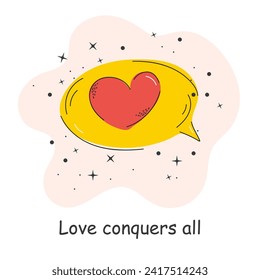 Postcard with an inscription about love. Heart. Valentine's Day. Vector illustration with elements on a white background.