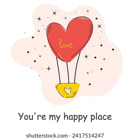 Postcard with an inscription about love. Heart. Valentine's Day. Vector illustration with elements on a white background.