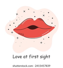 Postcard with an inscription about love. Kiss. Valentine's Day. Vector illustration with elements on a white background.