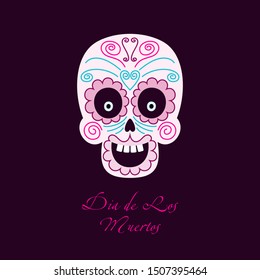 Postcard with the inscription Dia de Los Muertos and sugar skull men. Design for the Mexican holiday Day of the dead. Vector illustration