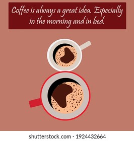 A postcard for international Woman's day: two cups of coffee made in flat style.